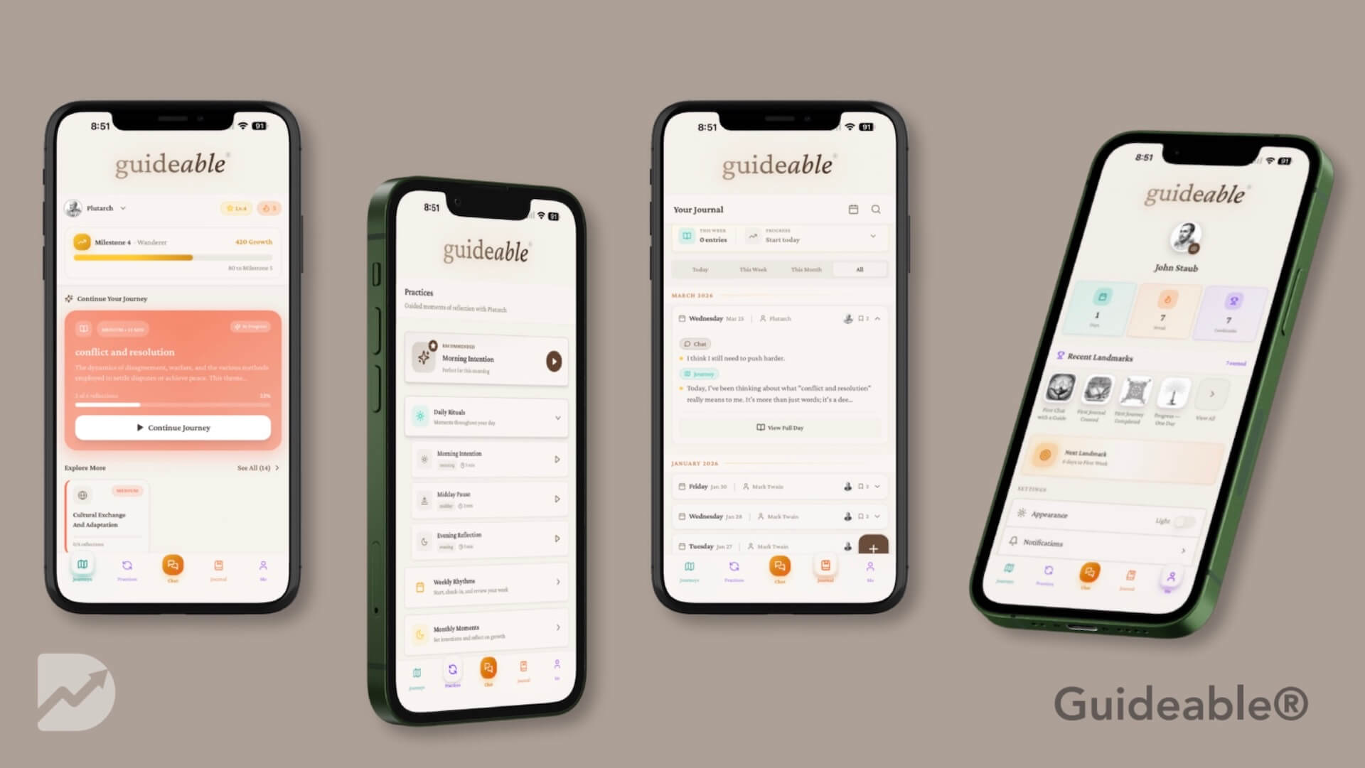 Guideable mobile mockup on 4 different screens